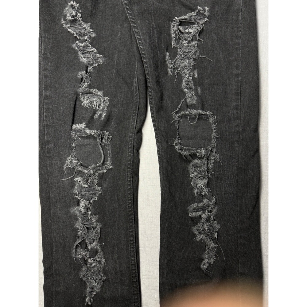 Levis 512 Slim Taper Jeans Mens 32x34 Black Distressed Ripped Denim 28833-0365 - Picture 8 of 12